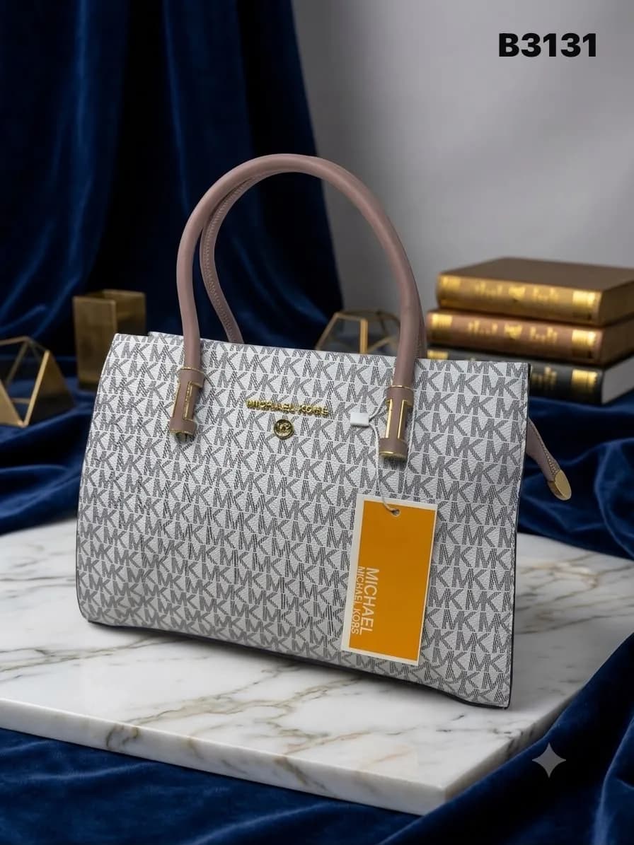 Monogram Satchel in Grey & Blush