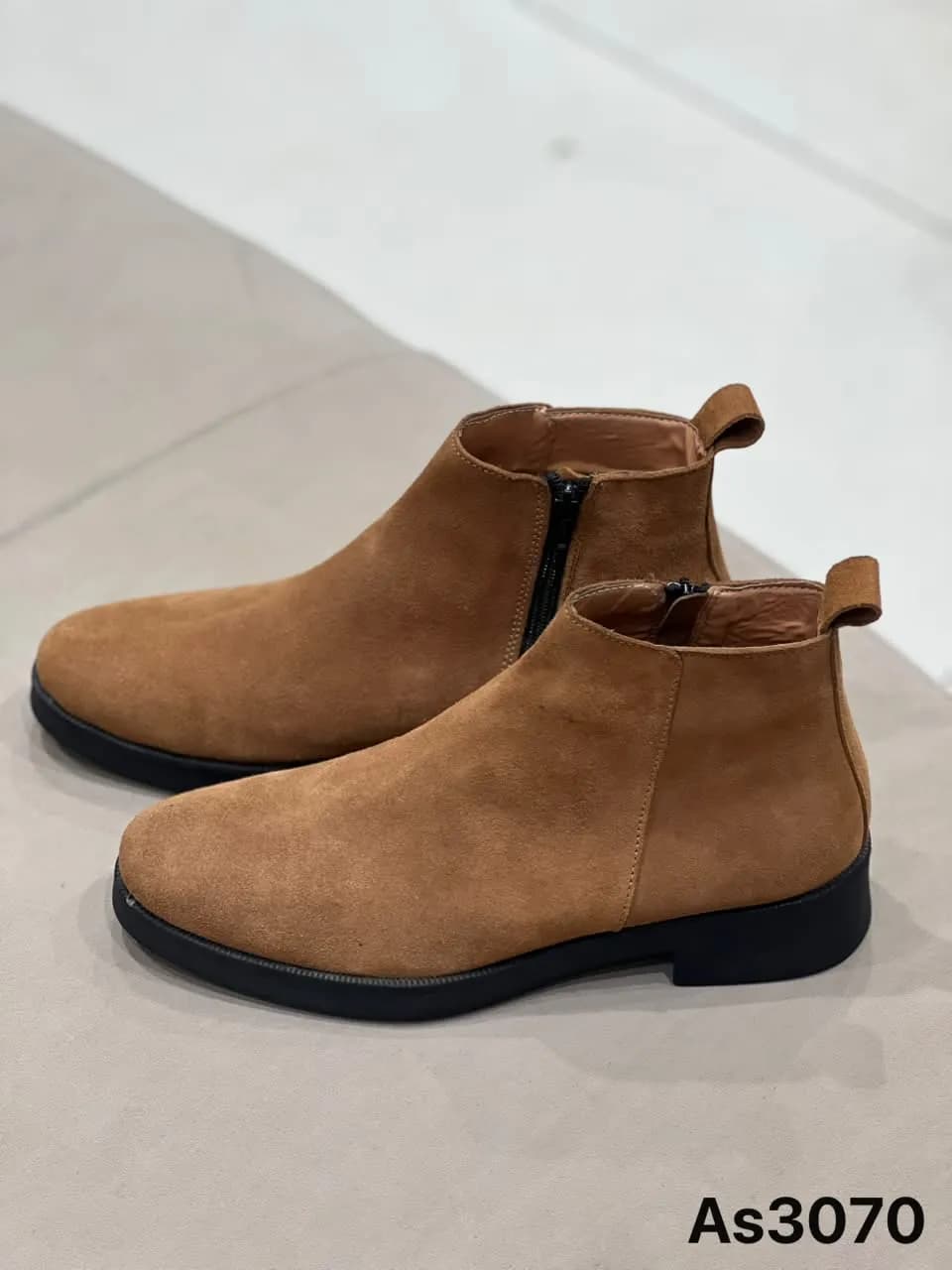 Suede Zip Boot in Tan