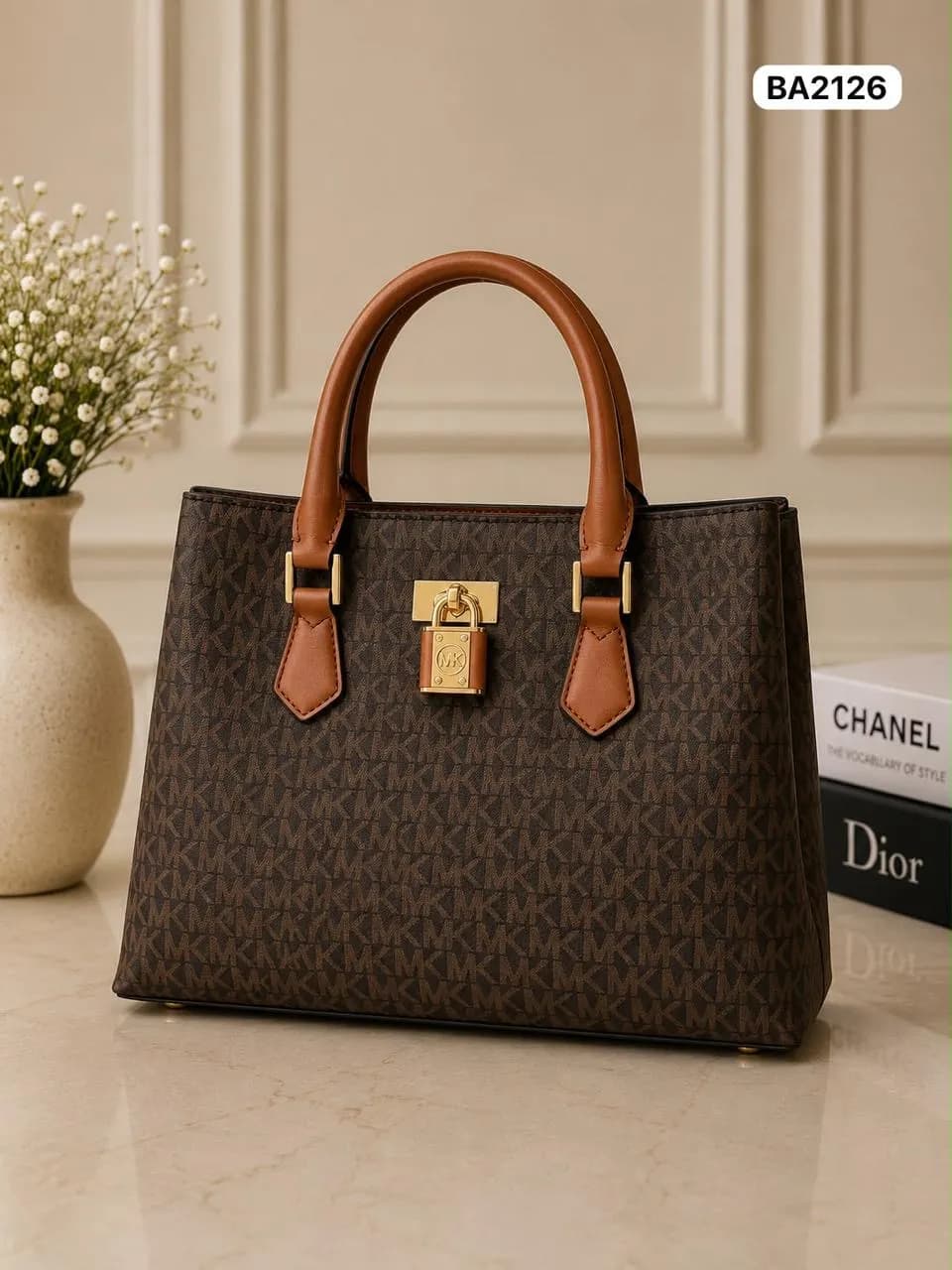 Padlock Tote in Brown & Tan