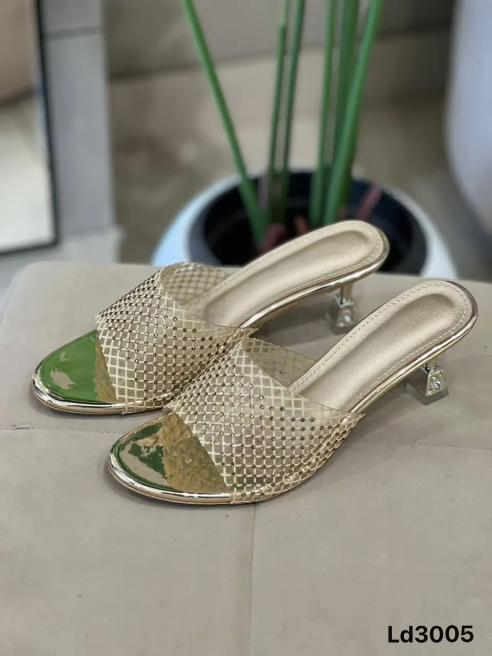 Embellished Kitten Heel in Gold