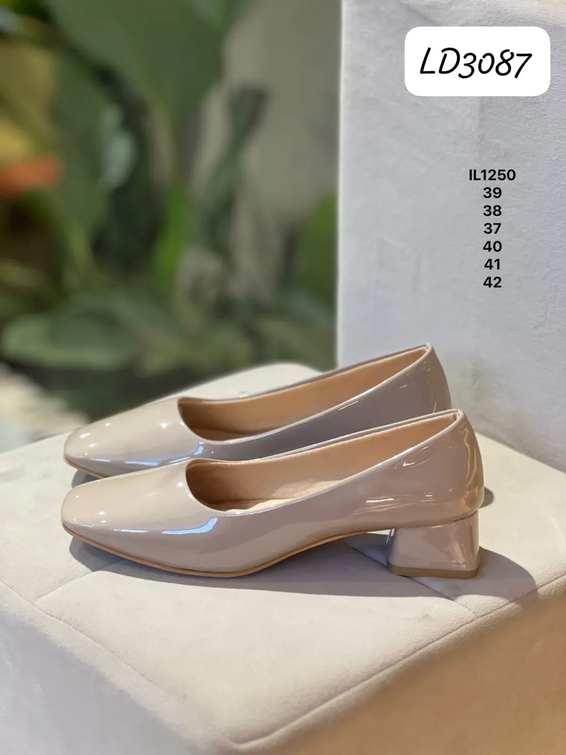 Patent Block-Heel Pump in Nude