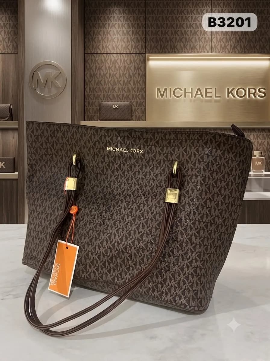 Monogram Shoulder Tote in Brown
