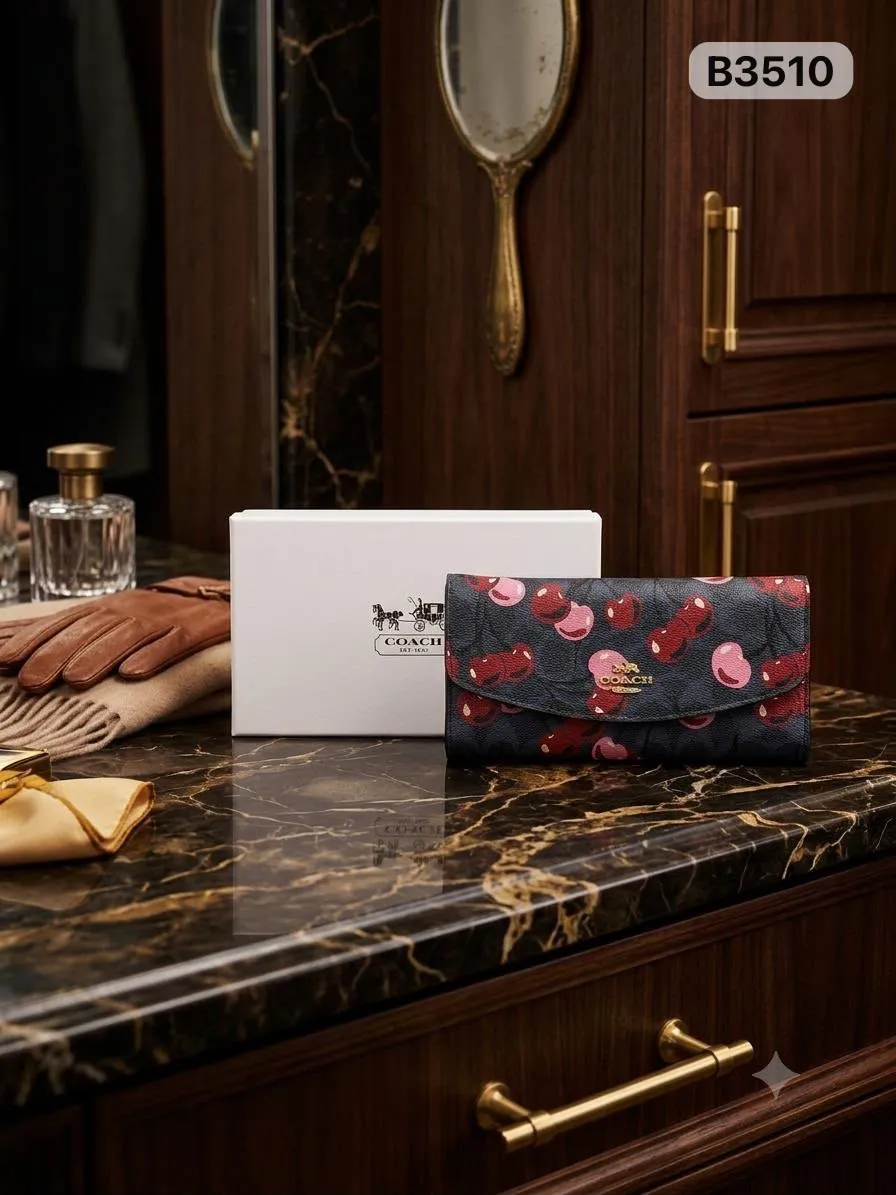 Cherry Print Wallet in Black