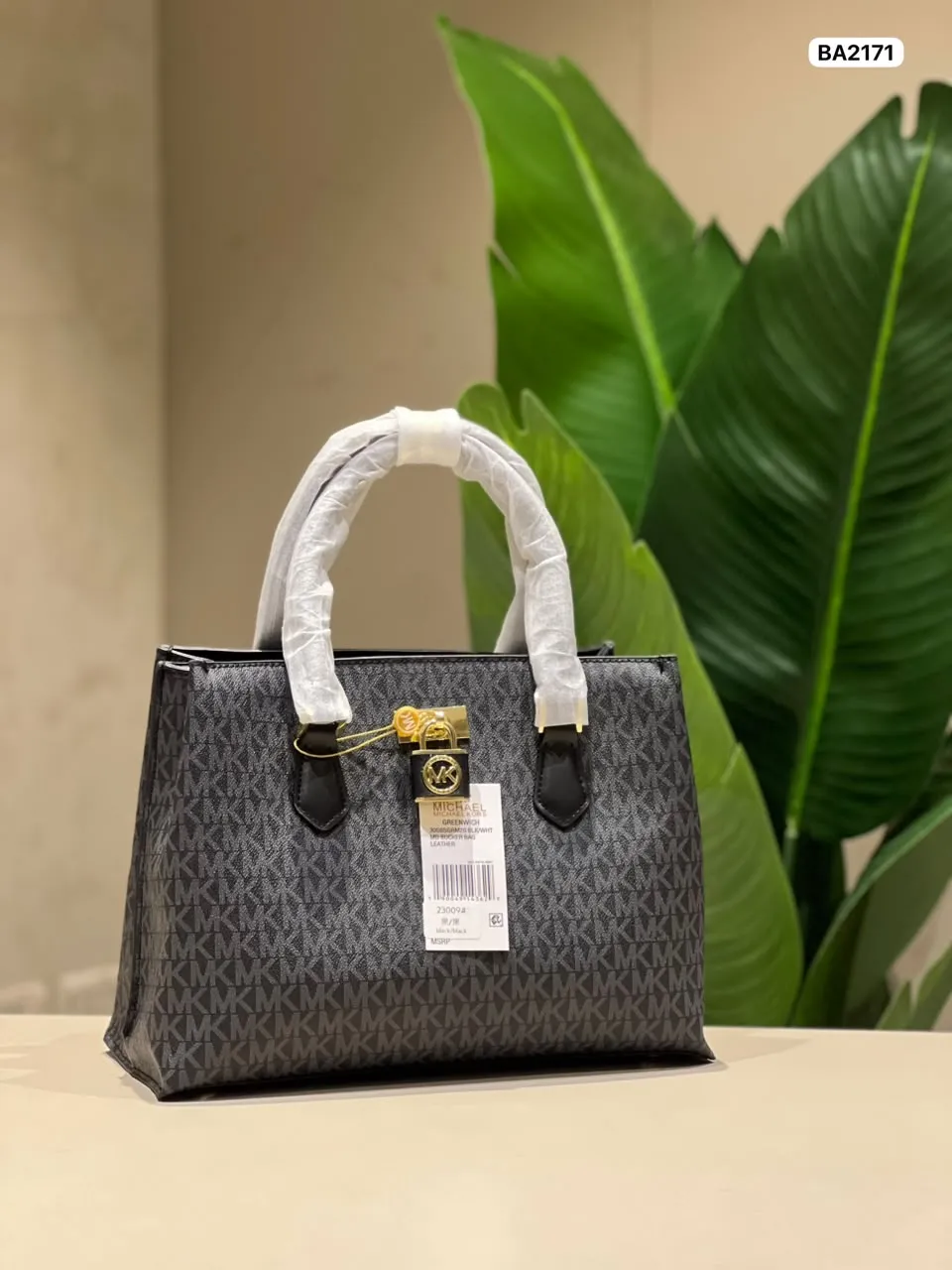 Padlock Satchel in Grey Monogram