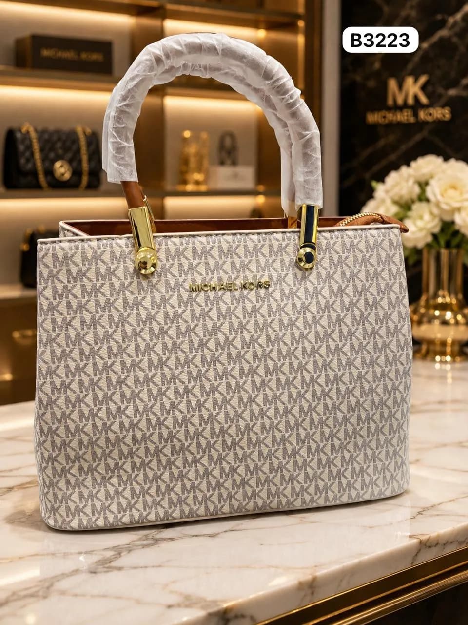 Monogram Tote in Grey & White