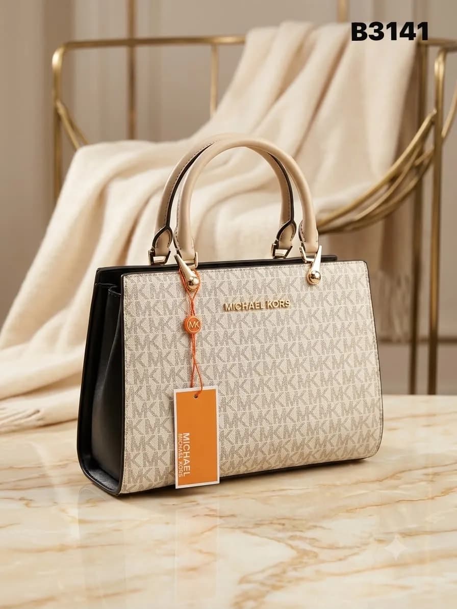 Monogram Satchel in Cream & Black