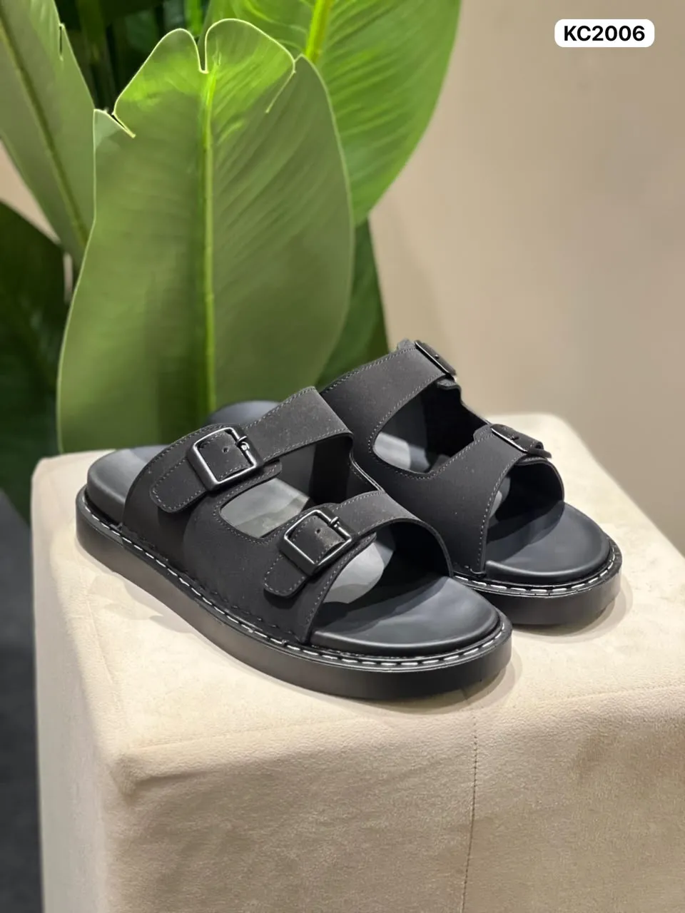 Two-Strap Sandal in Black