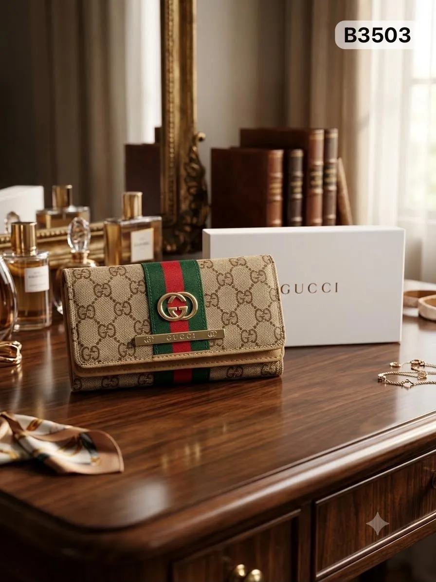 Web Stripe Monogram Wallet in Beige