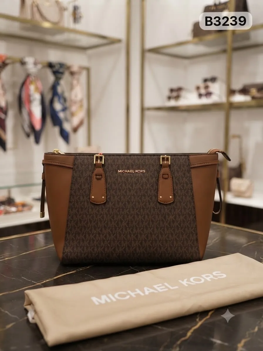 Monogram Zip Tote in Brown & Tan
