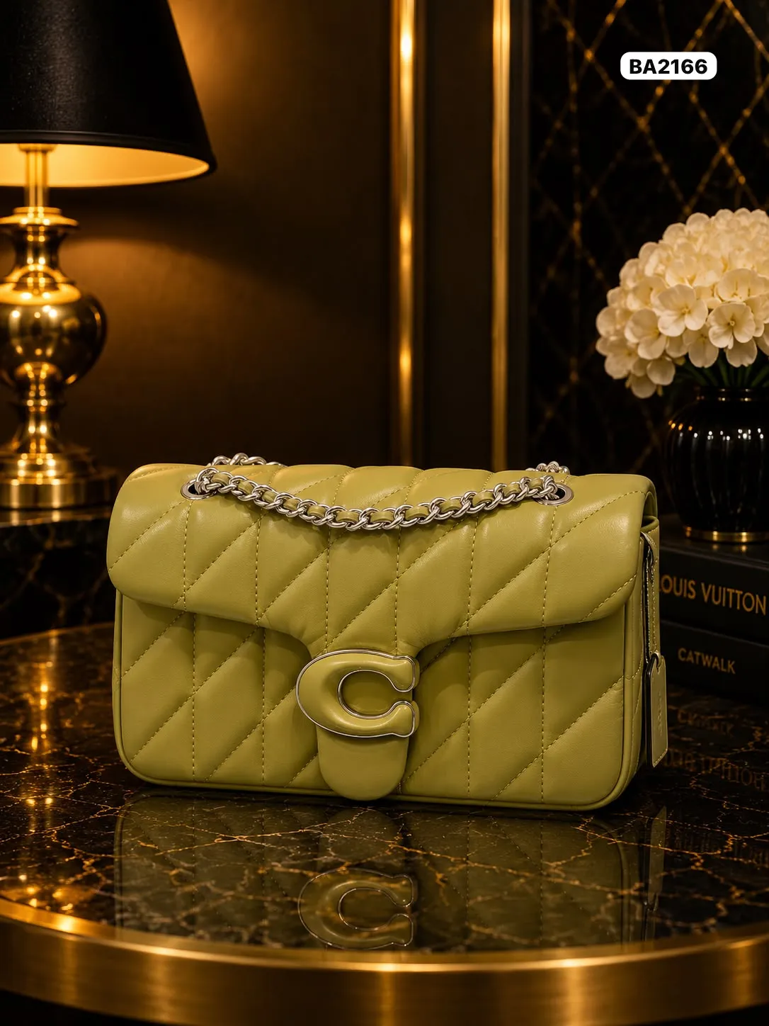Quilted Chain Bag in Lime
