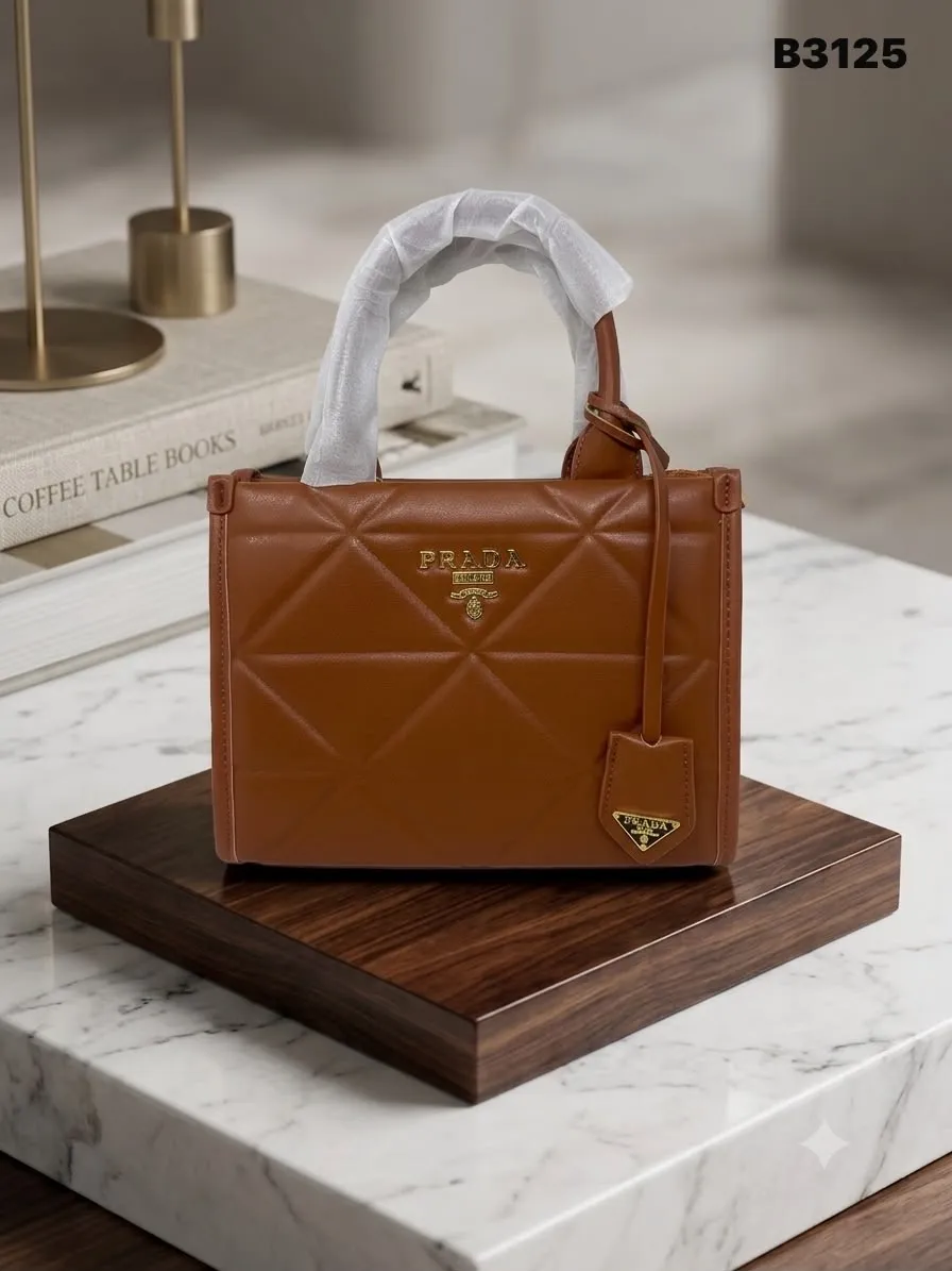 Quilted Top-Handle Bag in Tan