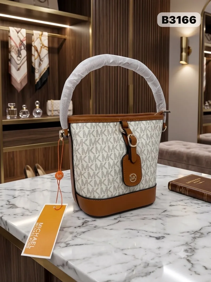 Monogram Bucket Bag in Cream & Tan