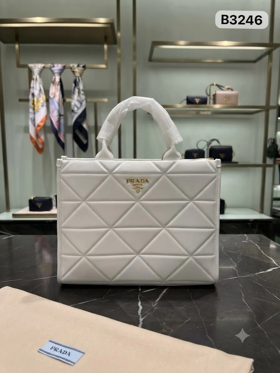 Quilted Top-Handle Bag in White