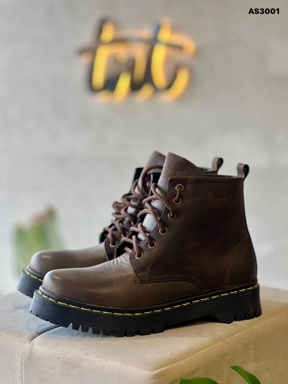 Lace-Up Combat Boot in Brown