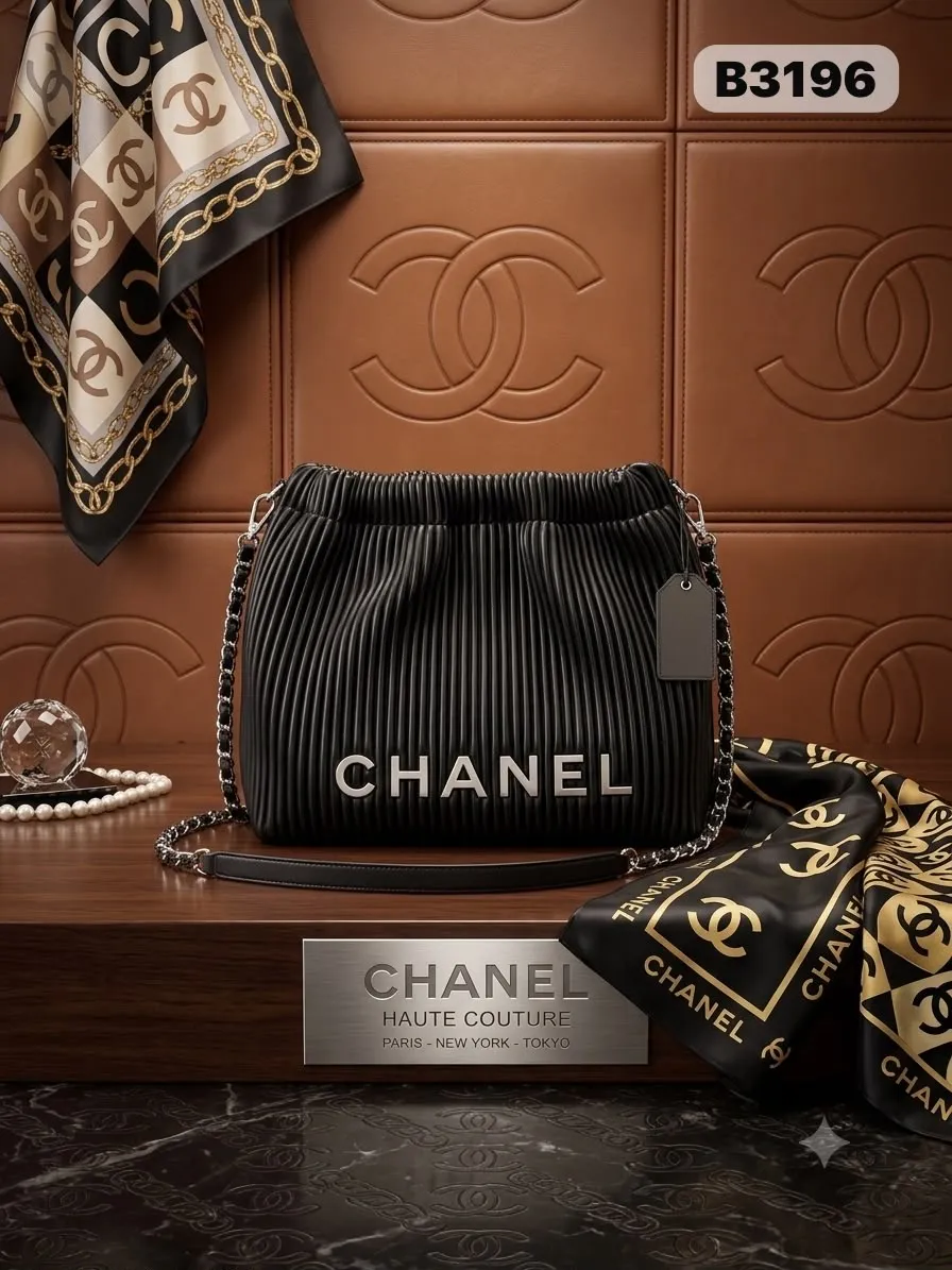 Pleated Pouch Bag in Black