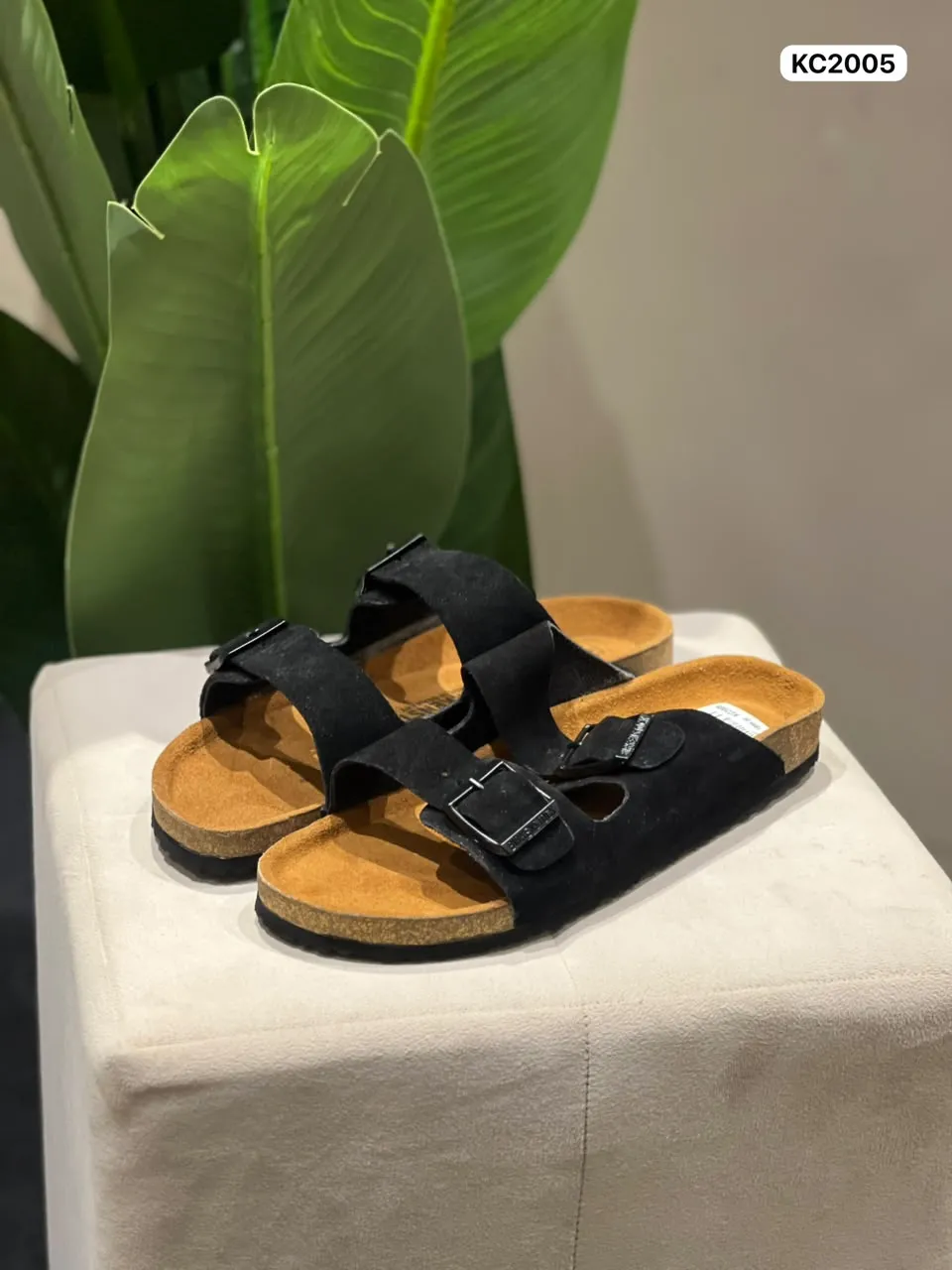 Cork Buckle Sandal in Black