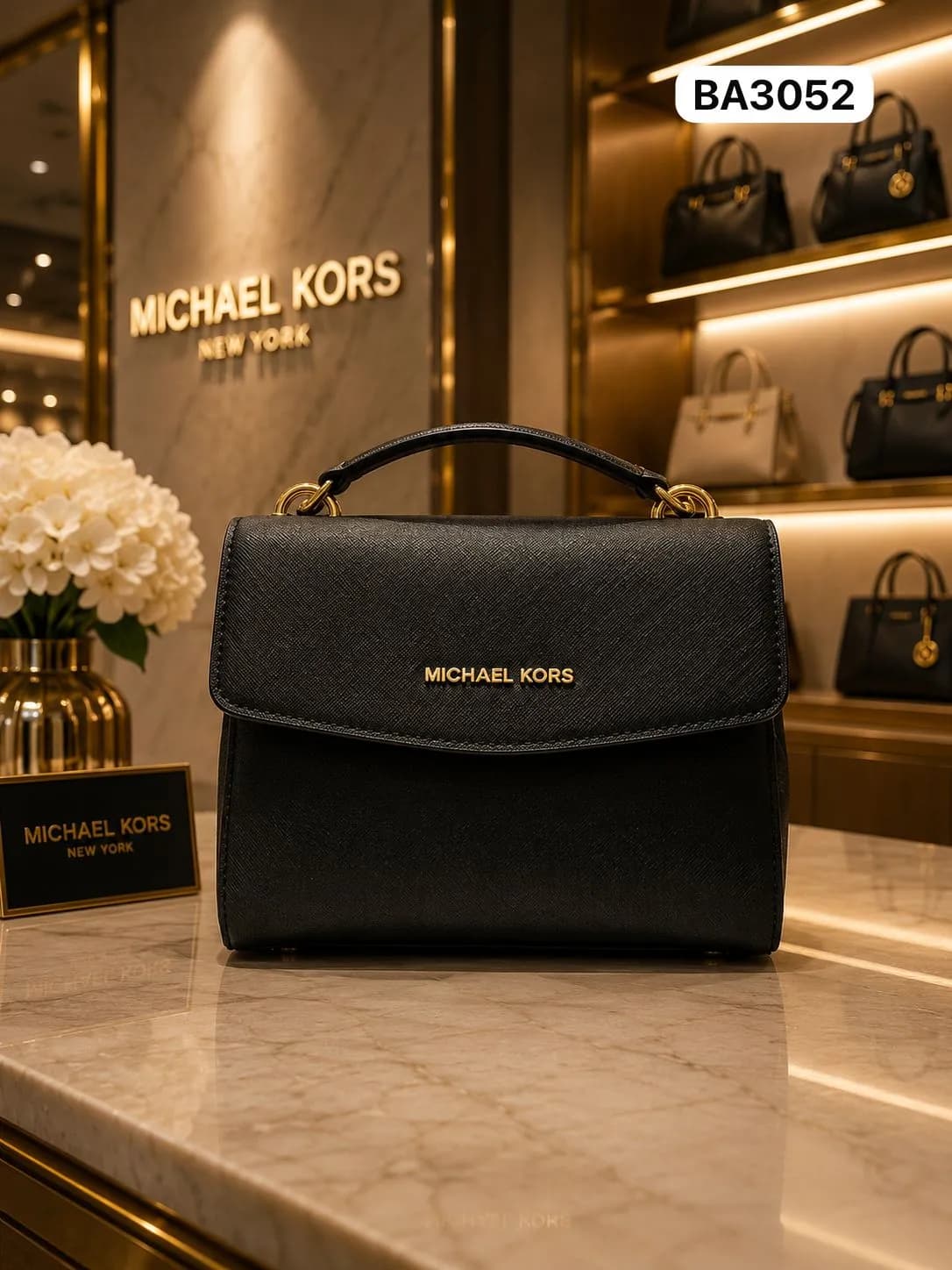 Top-Handle Flap Bag in Black