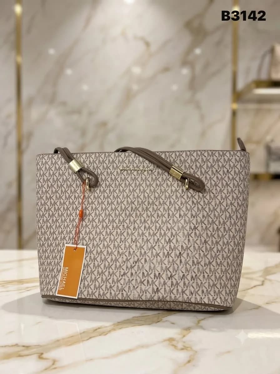 Monogram Shoulder Tote in Cream