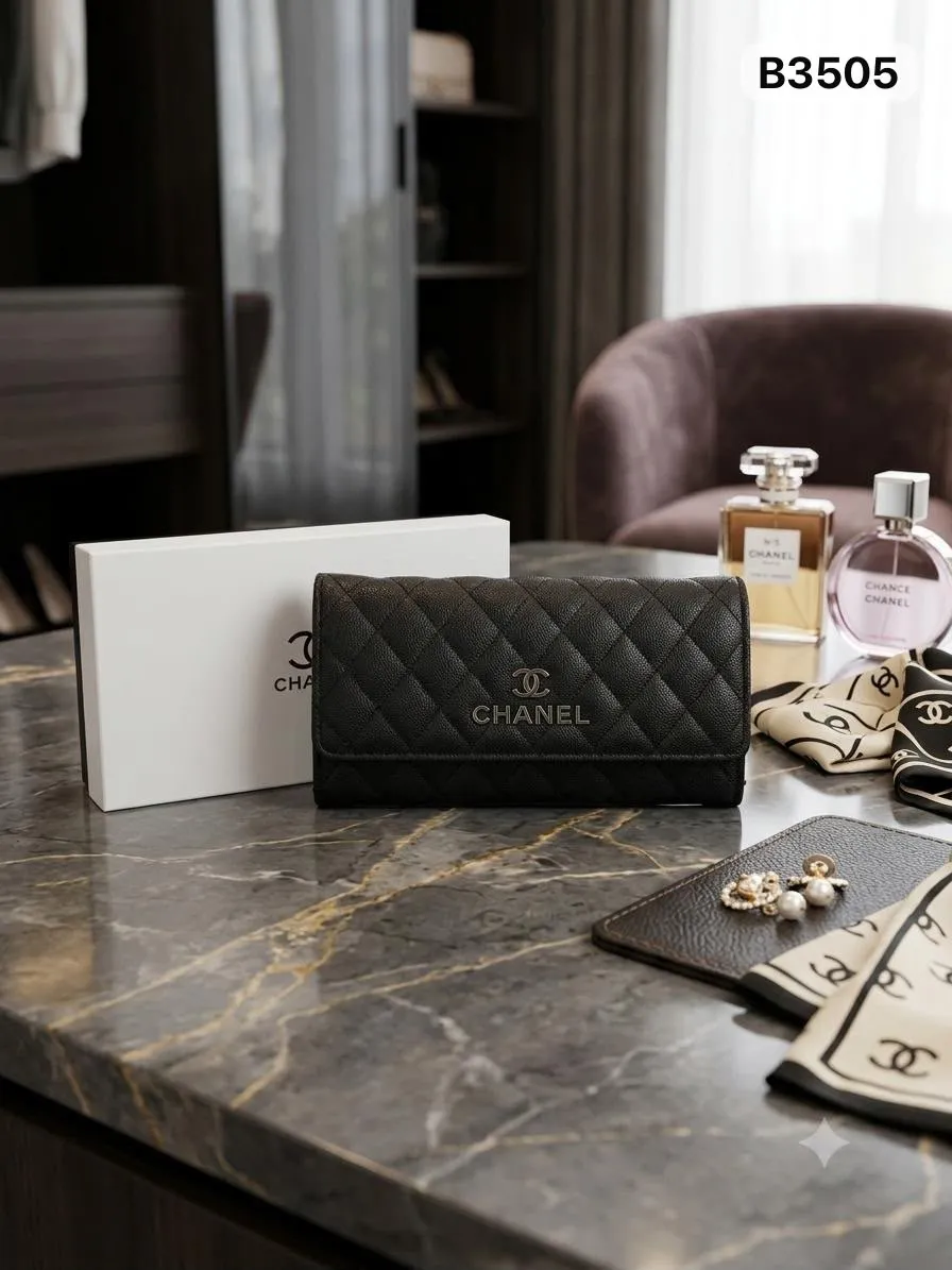 Quilted Flap Wallet in Black