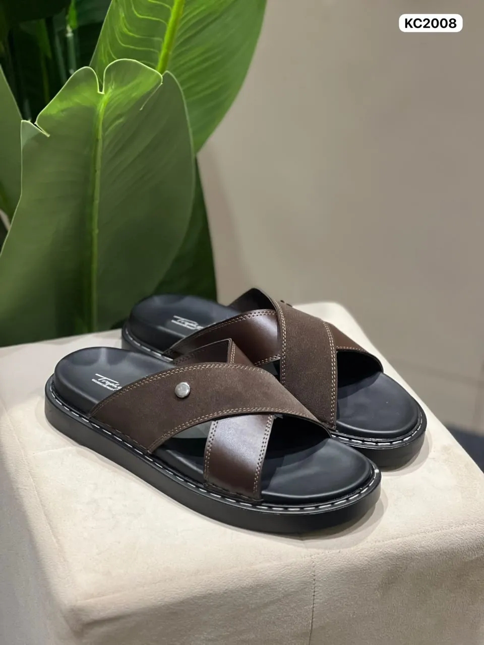 Cross-Strap Slide in Brown