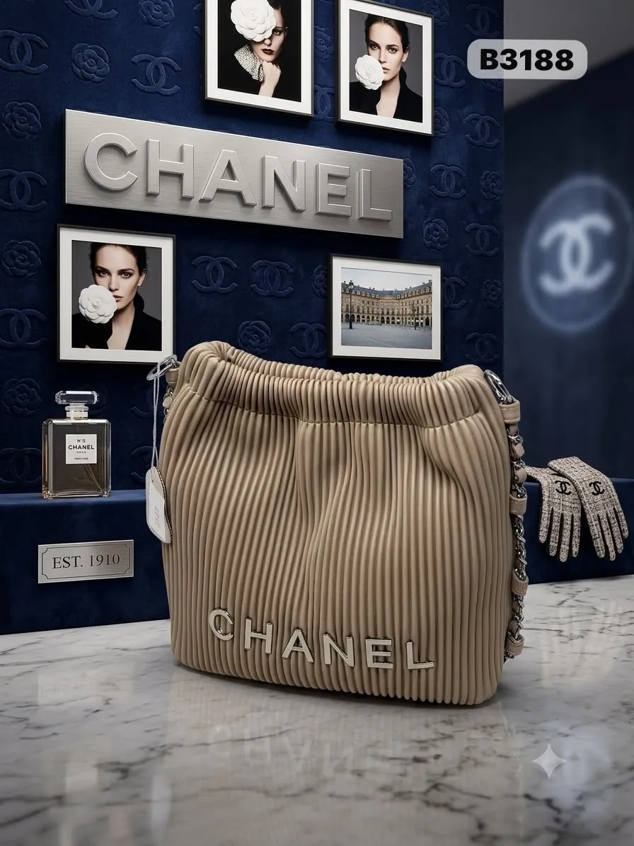 Pleated Bucket Bag in Beige