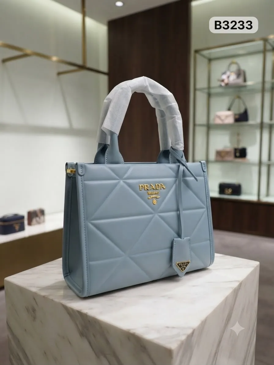 Quilted Top-Handle Bag in Sky Blue