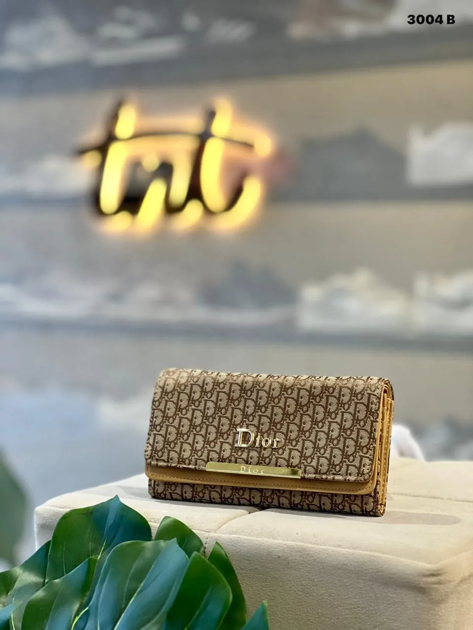 Monogram Chain Clutch in Beige