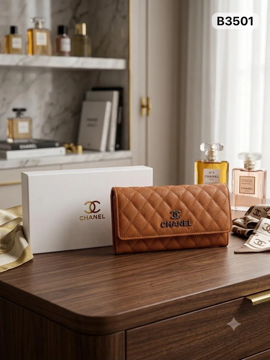 Quilted Flap Wallet in Tan