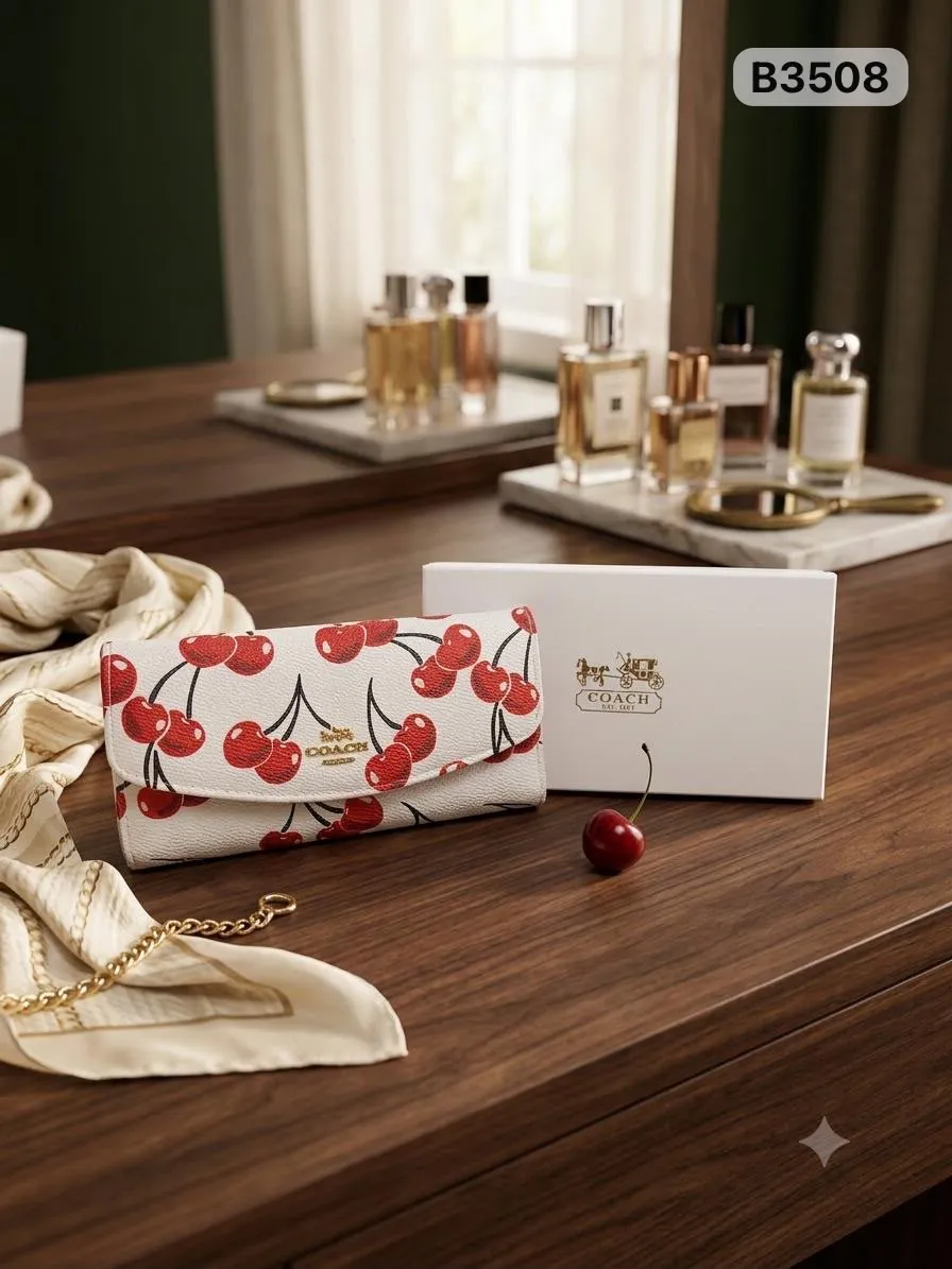 Cherry Print Wallet in White
