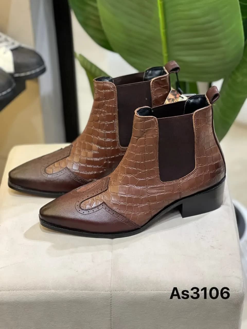 Croc-Embossed Chelsea Boot in Tan