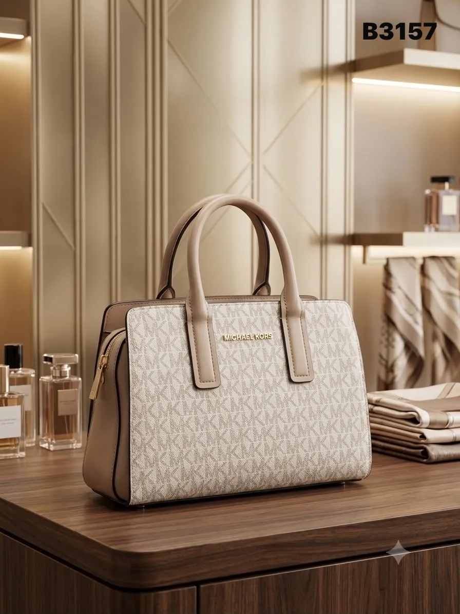 Monogram Satchel in Cream & Grey