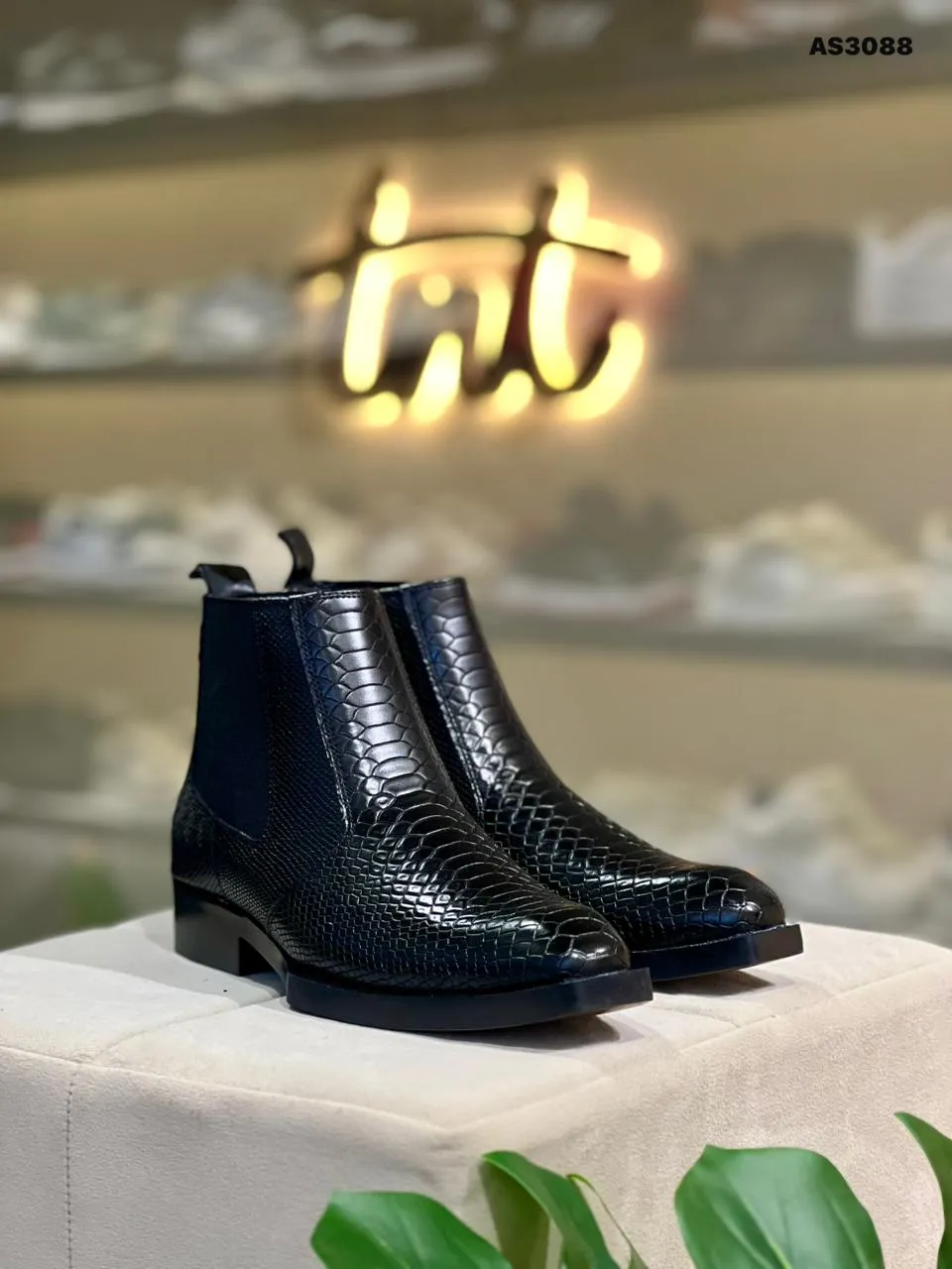 Croc-Embossed Zip Boot in Black (AS3088)