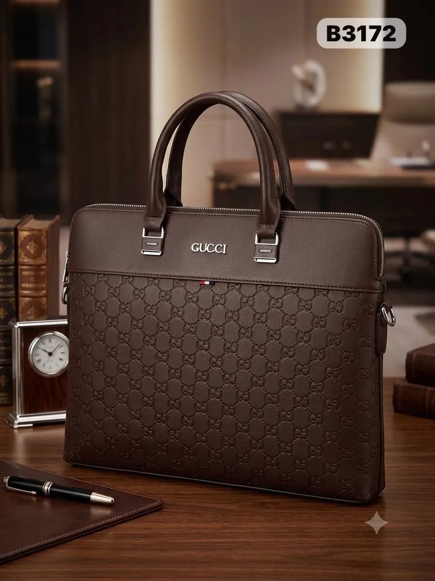Embossed Office Bag in Brown