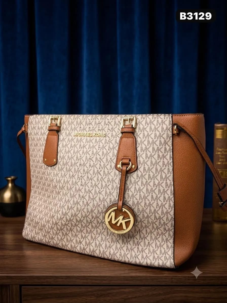 Monogram Tote in Cream & Tan