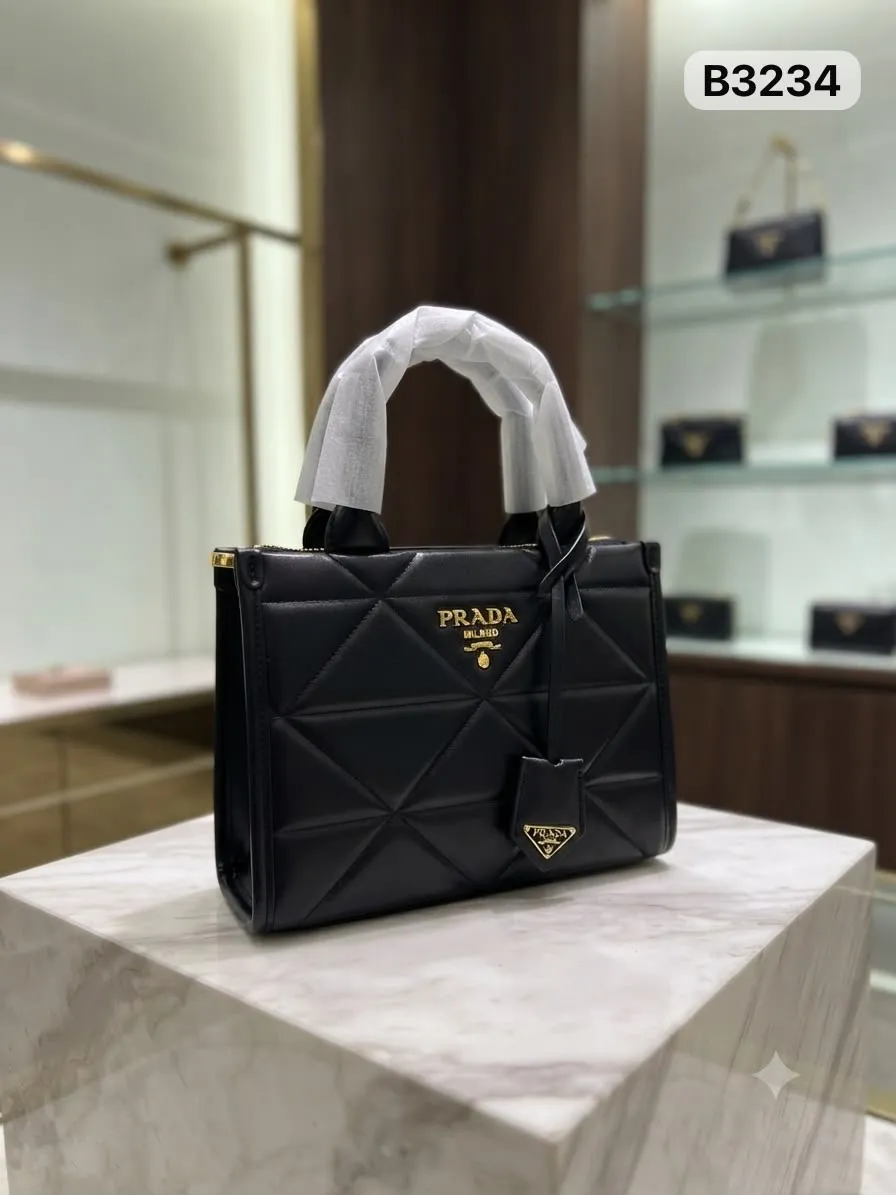 Quilted Top-Handle Tote in Black
