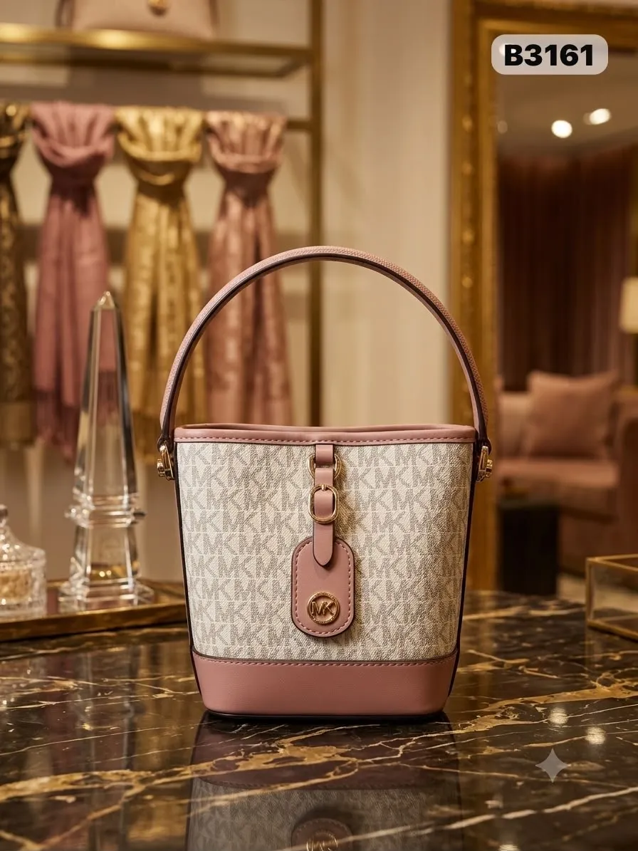 Monogram Bucket Bag in Cream & Blush