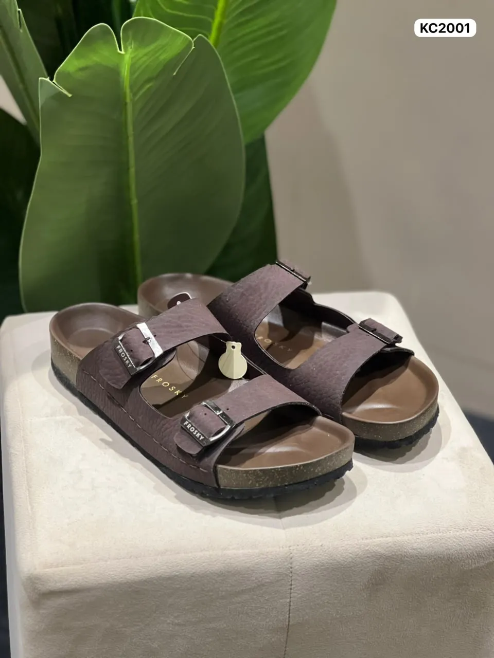 Two-Strap Cork Sandal in Brown