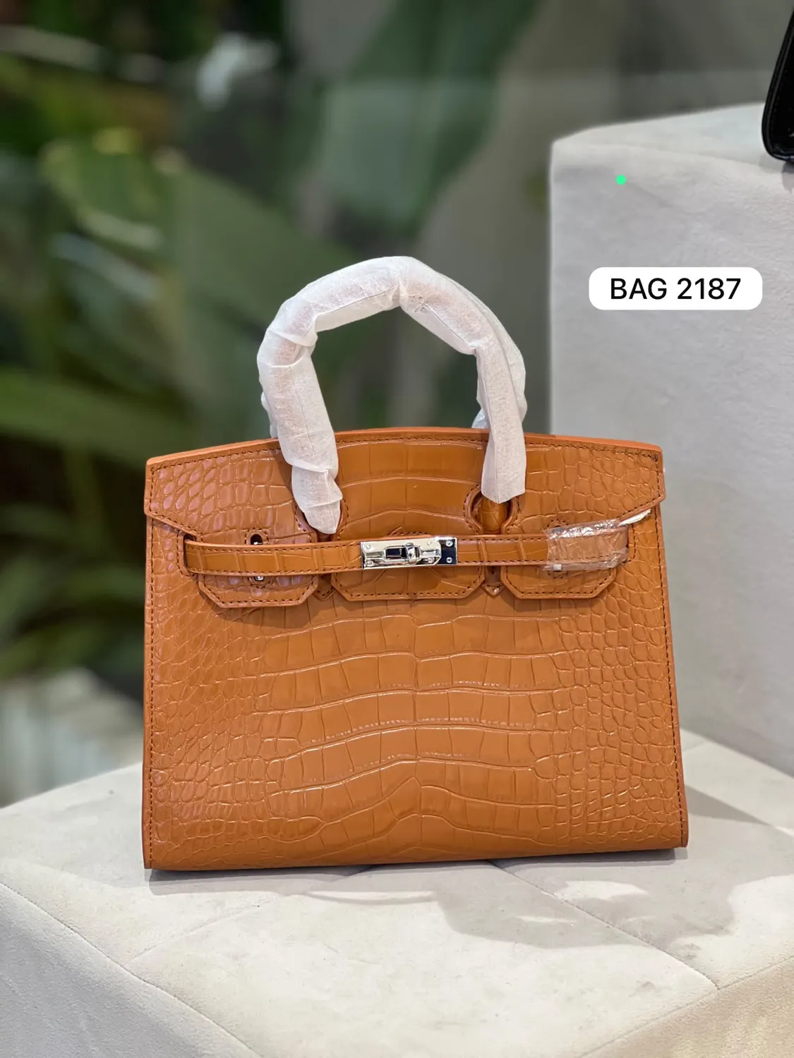 Croc Top-Handle Bag in Tan