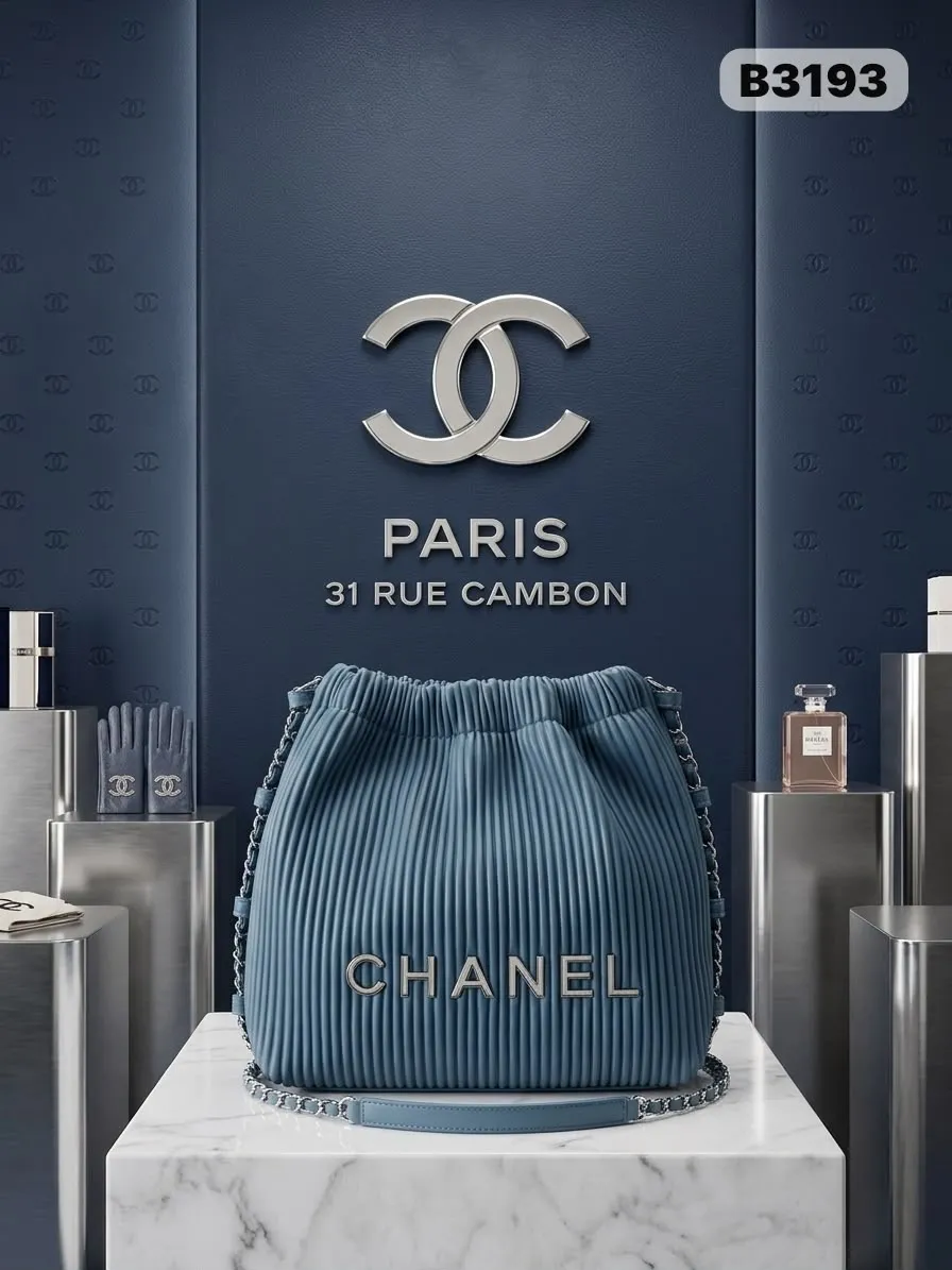 Pleated Bucket Bag in Steel Blue