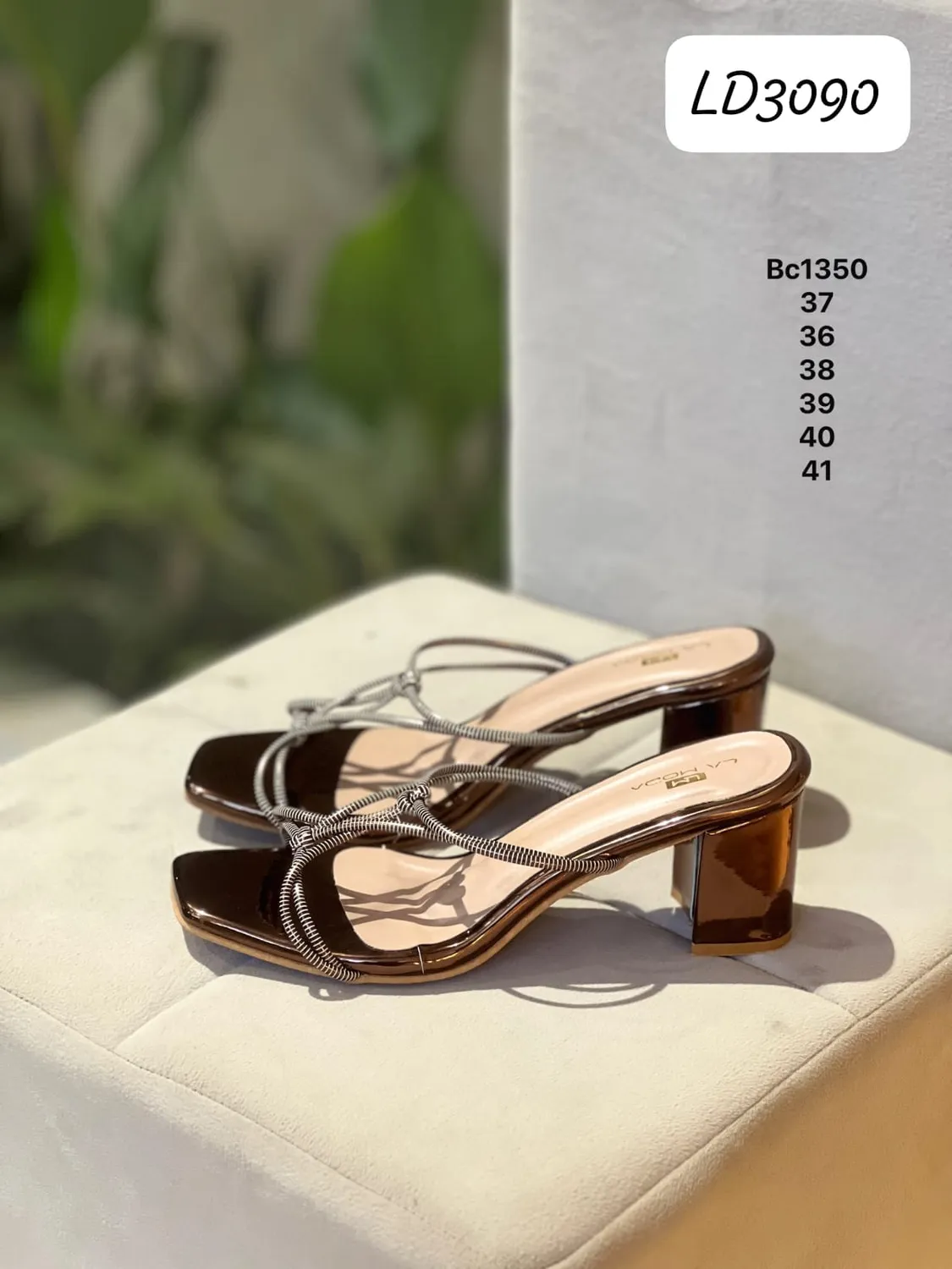 Strappy Block-Heel Sandal in Copper