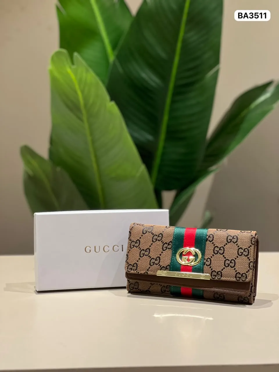 Web Stripe Monogram Wallet in Brown