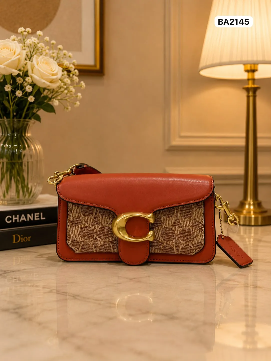 Buckle Flap Bag in Rust & Khaki
