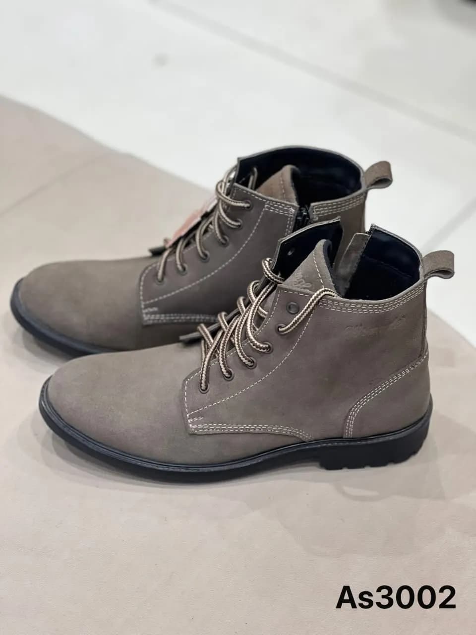 Suede Lace-Up Boot in Grey