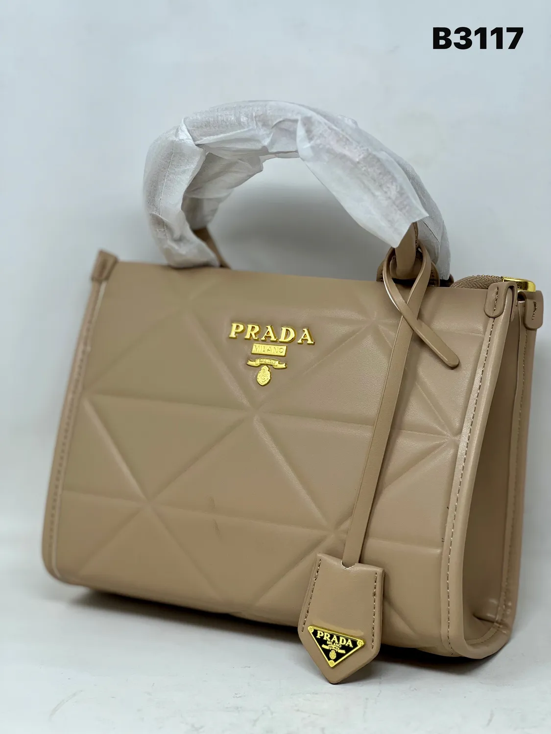 Quilted Satchel in Beige