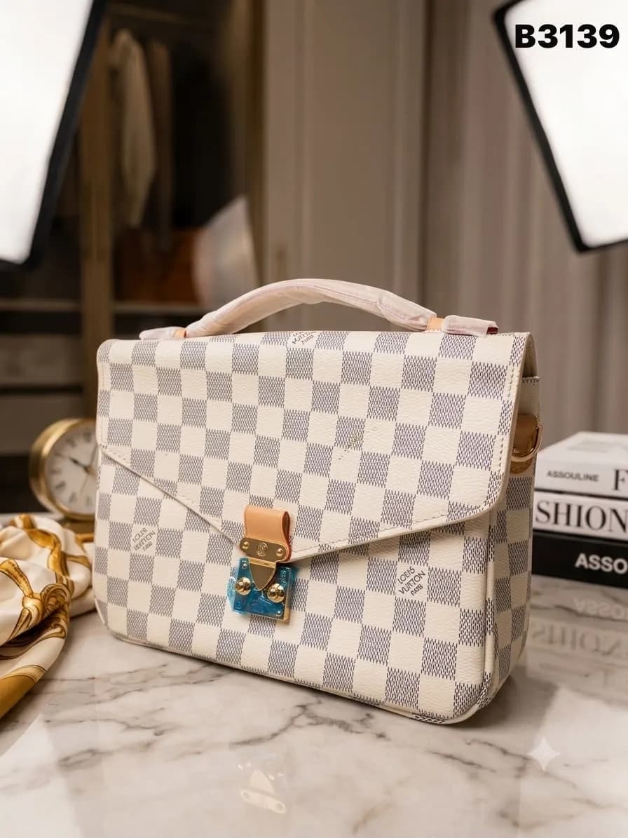 Checkered Flap Bag in White