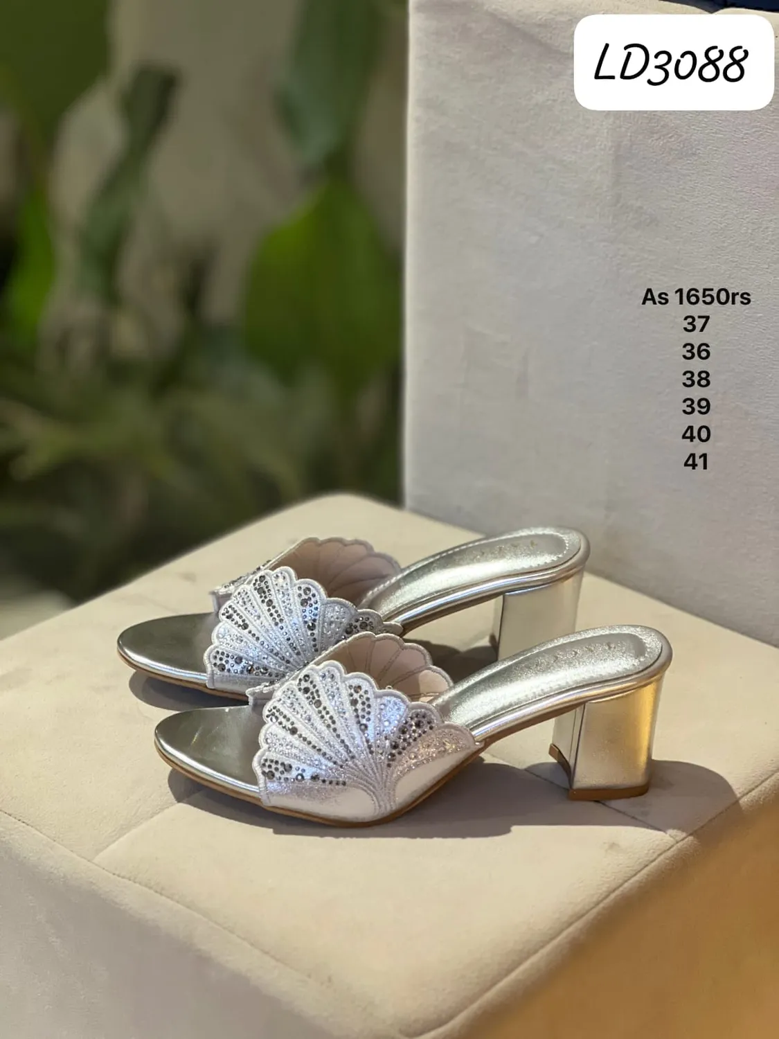 Embellished Block-Heel Mule in Silver