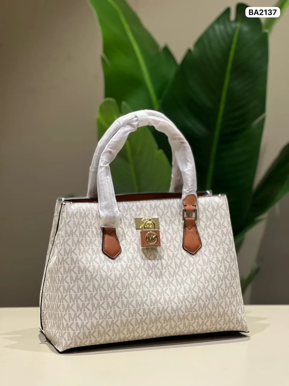 Padlock Satchel in Cream & Tan