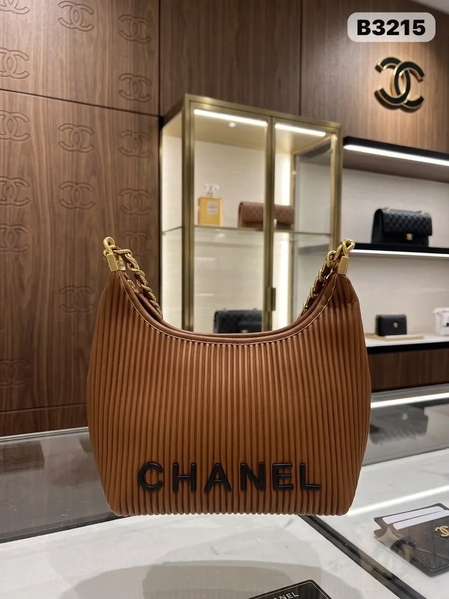 Pleated Crescent Bag in Cognac